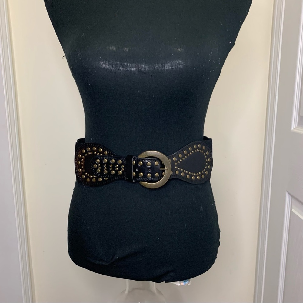 Smart Set Chic Brass Studded Detailing Elastane Waist Wide Belt